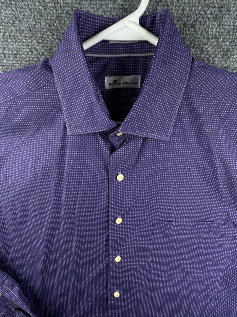 Peter Millar Men Large Purple Dotted Long Sleeve Button Up Short Cotton Adult